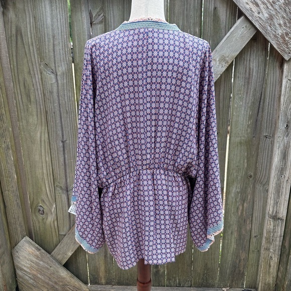 Sim & Sam Boho Geometric Printed Smocked Back Flowy Summer Kimono Cardigan - Picture 7 of 7